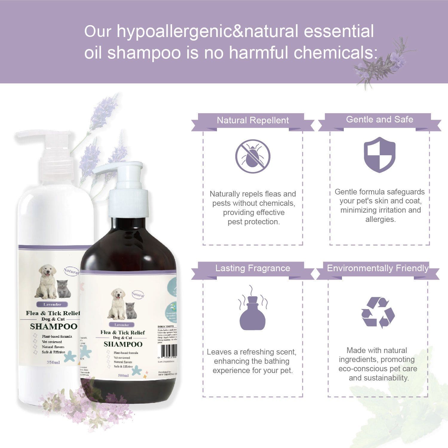 Advanllent Hypoallergenic & Natural Essential Oil Flea Shampoo For Dogs - Effective And Gentle Pet Care Solution
